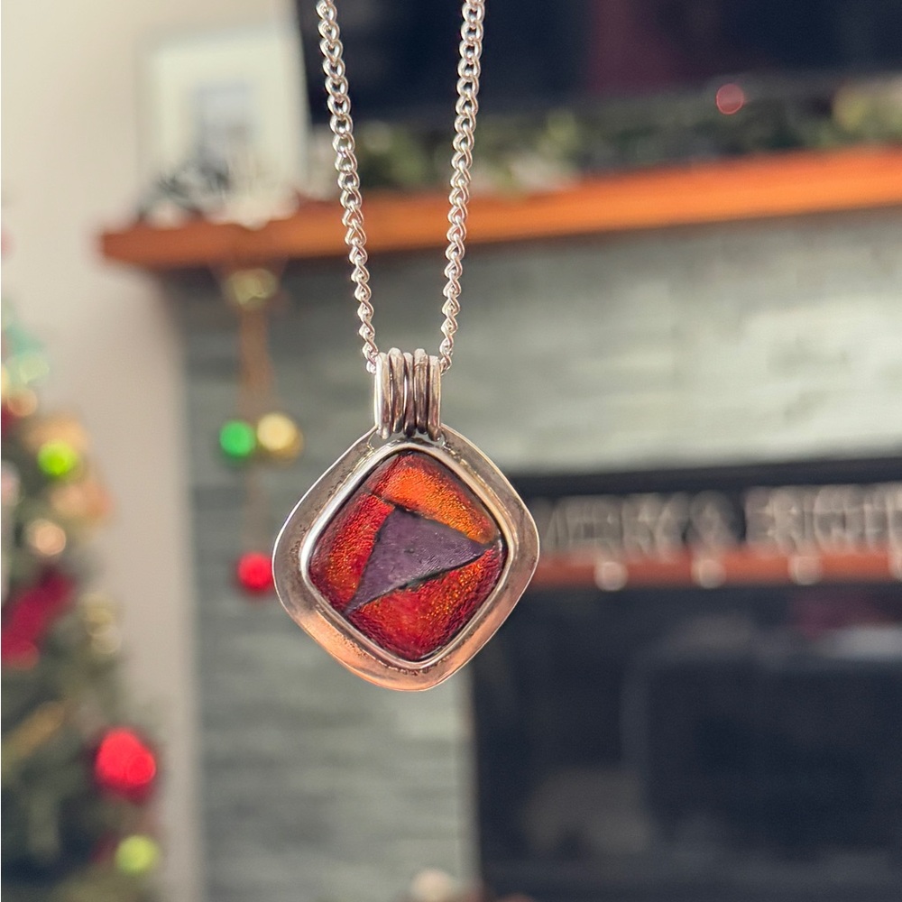 Dichroic Glass Sterling Silver Pendant Necklace